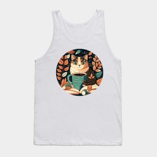 Cool Cat Coffee Reading Book, Catpuccino - Cat Lover Tank Top
